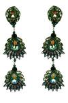 Shop_Bijoux By Priya Chandna_Green Crystals, Beads, Stones Floral Danglers With _at_Aza_Fashions