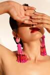 Buy_Bijoux By Priya Chandna_Pink Sequins, Crystals, Beads Gradient Long Earrings _Online_at_Aza_Fashions