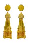 Shop_Bijoux By Priya Chandna_Yellow Sequins, Crystals, Beads Tonal Gradient Long Earrings _at_Aza_Fashions
