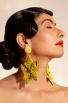 Buy_Bijoux By Priya Chandna_Yellow Sequins, Crystals, Beads Floral Tonal Embroidered Earrings _at_Aza_Fashions