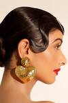 Bijoux By Priya Chandna_Gold Plated Glitter, Metallic Thread Hammered Heart Dangler Earrings _Online_at_Aza_Fashions