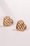 Shop_Bijoux By Priya Chandna_Gold Plated Stones Textured Heart Stud Earrings _at_Aza_Fashions