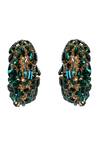 Shop_Bijoux By Priya Chandna_Green Crystals, Stones Embellished Half Hoop Earrings _at_Aza_Fashions