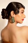 Shop_Bijoux By Priya Chandna_Green Crystals, Stones Embellished Half Hoop Earrings _Online_at_Aza_Fashions