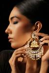 Shop_Bijoux By Priya Chandna_White Pearls, Crystals, Beads Tasselled Chandbali Earrings _at_Aza_Fashions