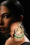 Shop_Bijoux By Priya Chandna_Green Pearls, Crystals, Beads Tasselled Chandbalis _at_Aza_Fashions