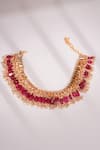 Shop_Bijoux By Priya Chandna_Red Gold Plated Crystal Bead Tassel Choker _at_Aza_Fashions