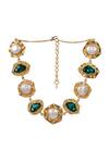 Shop_Bijoux By Priya Chandna_Green Gold Plated Geometric Necklace _at_Aza_Fashions