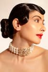 Buy_Bijoux By Priya Chandna_White Pearls, Crystals Gold Plated Choker Necklace _at_Aza_Fashions
