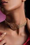 Buy_Bijoux By Priya Chandna_Gold Plated Crystal Heart Choker Necklace _at_Aza_Fashions