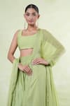 Naintara Bajaj_Green Chanderi, Chiffon Square Neck Woven Butti Lehenga Set _Online_at_Aza_Fashions