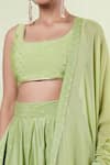 Buy_Naintara Bajaj_Green Chanderi, Chiffon Square Neck Woven Butti Lehenga Set _Online_at_Aza_Fashions