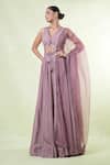 Buy_Naintara Bajaj_Pink Silk, Satin, Organza Sequins, Embroidery V-neck Ash Rose Lehenga Set 
