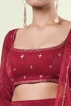 Samyukta Singhania_Red Faux Leather, Organza Mirrors Square Neck Mukaish Work Velvet Lehenga Set _Online_at_Aza_Fashions