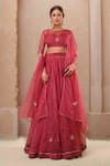 Buy_Naintara Bajaj_Red Organza Mirrors, Embroidery Round Neck Mukaish Lehenga Set _at_Aza_Fashions
