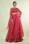 Naintara Bajaj_Red Organza Mirrors, Embroidery Round Neck Mukaish Lehenga Set _Online_at_Aza_Fashions