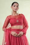 Buy_Naintara Bajaj_Red Organza Mirrors, Embroidery Round Neck Mukaish Lehenga Set _Online_at_Aza_Fashions