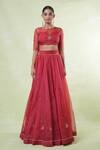 Naintara Bajaj_Red Organza Mirrors, Embroidery Round Neck Mukaish Lehenga Set _at_Aza_Fashions