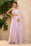 Buy Naintara Bajaj Purple Organza Gota Patti Round Neck Geometric Lace Embroidered Lehenga Set at Aza Fashions Buy_Naintara Bajaj_Purple Organza Gota Patti Round Neck Geometric Lace Embroidered Lehenga Set _at_Aza_Fashions
