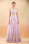 Shop Naintara Bajaj Purple Organza Gota Patti Round Neck Geometric Lace Embroidered Lehenga Set at Aza Fashions Shop_Naintara Bajaj_Purple Organza Gota Patti Round Neck Geometric Lace Embroidered Lehenga Set _at_Aza_Fashions