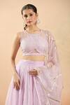 Shop Naintara Bajaj Purple Organza Gota Patti Round Neck Geometric Lace Embroidered Lehenga Set Online at Aza Fashions Shop_Naintara Bajaj_Purple Organza Gota Patti Round Neck Geometric Lace Embroidered Lehenga Set _Online_at_Aza_Fashions