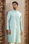 Buy_Arihant Rai Sinha_Blue Jacquard Embroidery Floral Woven Kurta _at_Aza_Fashions