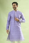 Arihant Rai Sinha Purple Viscose, Polyester Embroidery Leaf Butti Print Kurta Set Online at Aza Fashions Arihant Rai Sinha_Purple Viscose, Polyester Embroidery Leaf Butti Print Kurta Set _Online_at_Aza_Fashions