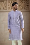 Buy_Arihant Rai Sinha_Purple Viscose Embroidery Leaf Butti Print Kurta _at_Aza_Fashions