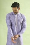 Arihant Rai Sinha_Purple Viscose Embroidery Leaf Butti Print Kurta _at_Aza_Fashions