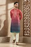 Buy_Arihant Rai Sinha_Red Viscose Embroidery Gradient Zig Zag Print Kurta _at_Aza_Fashions