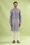 Buy_Arihant Rai Sinha_Gray Viscose Bloom Print Full Sleeves Kurta _Online_at_Aza_Fashions
