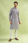 Shop_Arihant Rai Sinha_Gray Viscose Bloom Print Full Sleeves Kurta _Online_at_Aza_Fashions