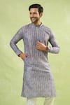 Arihant Rai Sinha_Gray Viscose Bloom Print Full Sleeves Kurta _at_Aza_Fashions