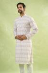 Arihant Rai Sinha_Purple Viscose, Silk Embroidery Abstract Print Chikankari Kurta _at_Aza_Fashions
