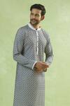 Shop_Arihant Rai Sinha_Black Viscose, Silk Embroidery And White Thread Kurta