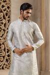 Buy_Arihant Rai Sinha_Gray Viscose Embroidery Mughal Geometric Print Kurta _at_Aza_Fashions