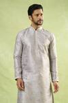 Buy_Arihant Rai Sinha_Gray Viscose Embroidery Mughal Geometric Print Kurta _Online_at_Aza_Fashions