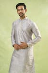 Shop_Arihant Rai Sinha_Gray Viscose Embroidery Mughal Geometric Print Kurta 