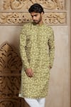 Buy_Arihant Rai Sinha_Green Viscose Sequins Leaf Print Kurta_at_Aza_Fashions
