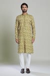 Arihant Rai Sinha_Green Viscose Sequins Leaf Print Kurta_Online_at_Aza_Fashions