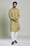 Arihant Rai Sinha_Green Viscose Sequins Leaf Print Kurta_at_Aza_Fashions