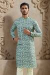 Buy_Arihant Rai Sinha_Green Viscose Sequins Floral Print Embroidered Kurta_at_Aza_Fashions