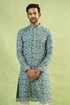 Arihant Rai Sinha_Green Viscose Sequins Floral Print Embroidered Kurta_Online_at_Aza_Fashions