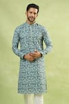 Arihant Rai Sinha_Green Viscose Sequins Floral Print Embroidered Kurta_at_Aza_Fashions