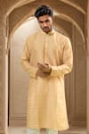 Buy_Arihant Rai Sinha_Yellow Viscose Embroidery Floral Butta Print Straight Kurta _at_Aza_Fashions