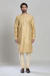 Arihant Rai Sinha_Gold Viscose, Polyester Woven Stripe Kurta Set _Online_at_Aza_Fashions