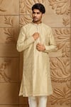 Buy_Arihant Rai Sinha_Gold Viscose Stripe Motif Woven Kurta _at_Aza_Fashions