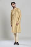Shop_Arihant Rai Sinha_Gold Viscose Stripe Motif Woven Kurta 