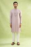 Arihant Rai Sinha_Purple Cotton, Linen Mirrors, Embroidery And Thread Kurta_Online_at_Aza_Fashions