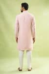 Shop_Arihant Rai Sinha_Pink Cotton Linen Blend Embroidery Geometric Mandarin Collar Kurta _at_Aza_Fashions